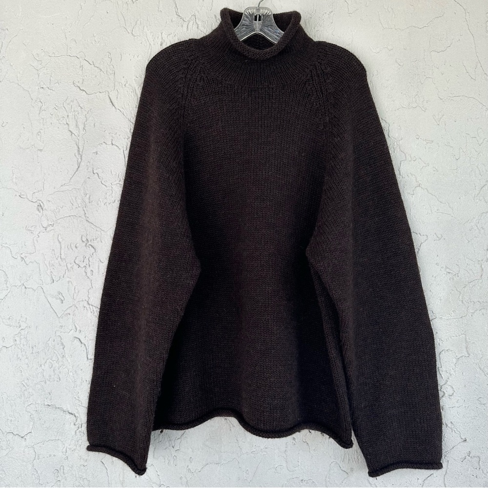 J.CREW Sweater Womens XL Wool Chunky Knit Mock Neck Long Sleeve Minimalist Brown